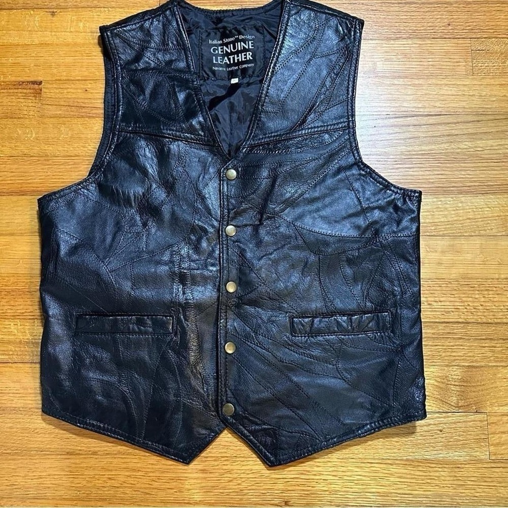 Italian Stone Design Men’s Large Navarre Leather Co Vest Black Leather(g)